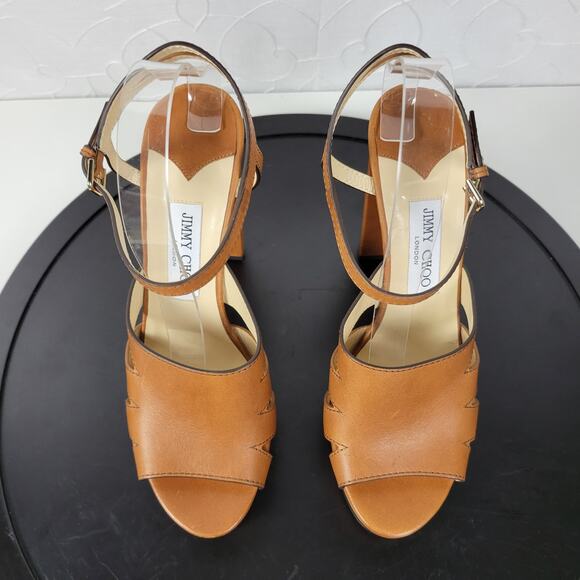 Jimmy Choo Hermione Platform Women Sandals Size 41 US11 Tan Leather Open Toe NEW - Picture 4 of 14